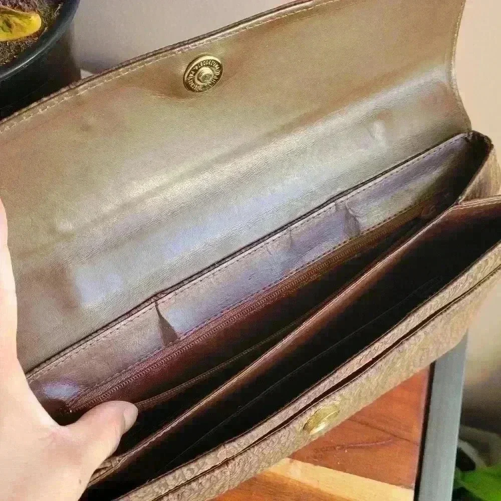 Vintage TOHPO Brown Leather/Suede Bag Snap Button / Zip Handle Rare Find - Picture 6 of 11